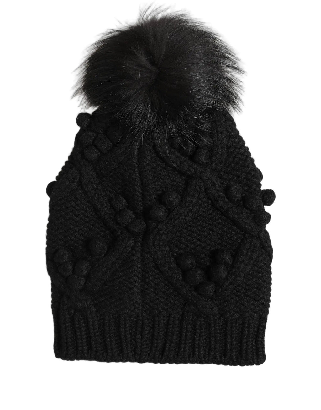 Dolce & Gabbana Black Cashmere Knitted Fur Pom-Pom Beanie One Size Hat