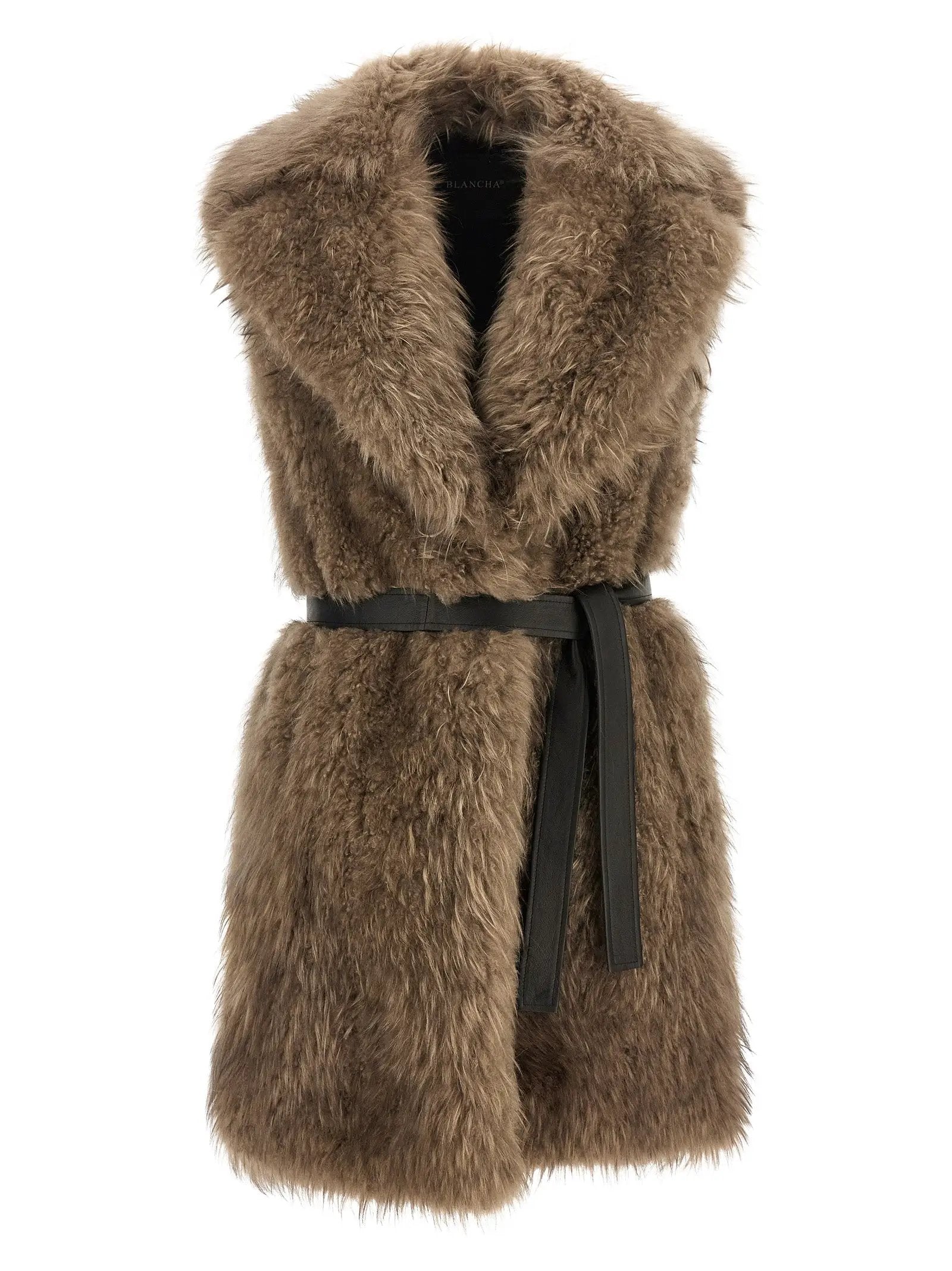 BLANCHA BLANCHA Beige Lamb Fur Sleeveless Jacket
