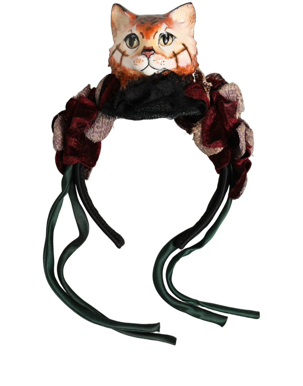 Serre-tête en soie Dolce & Gabbana en velours multicolore motif chat du Bengale