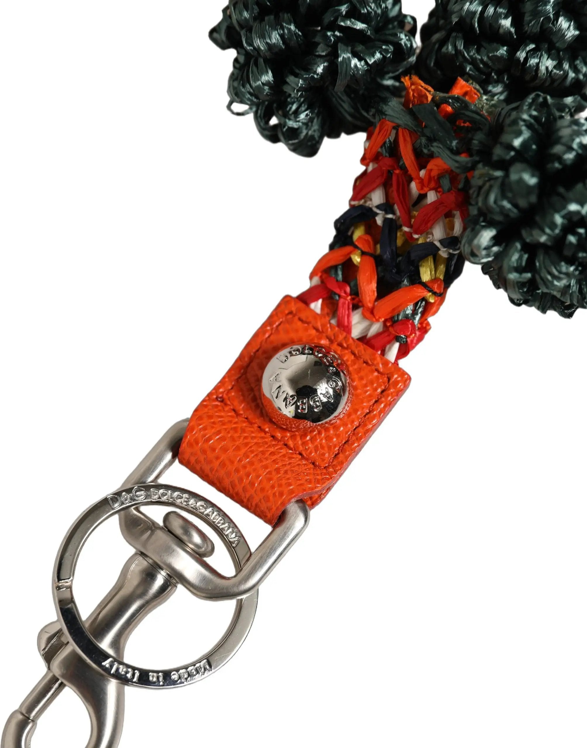 Dolce & Gabbana Porte-clés chaîne avec fermoir en cuir et raphia multicolore