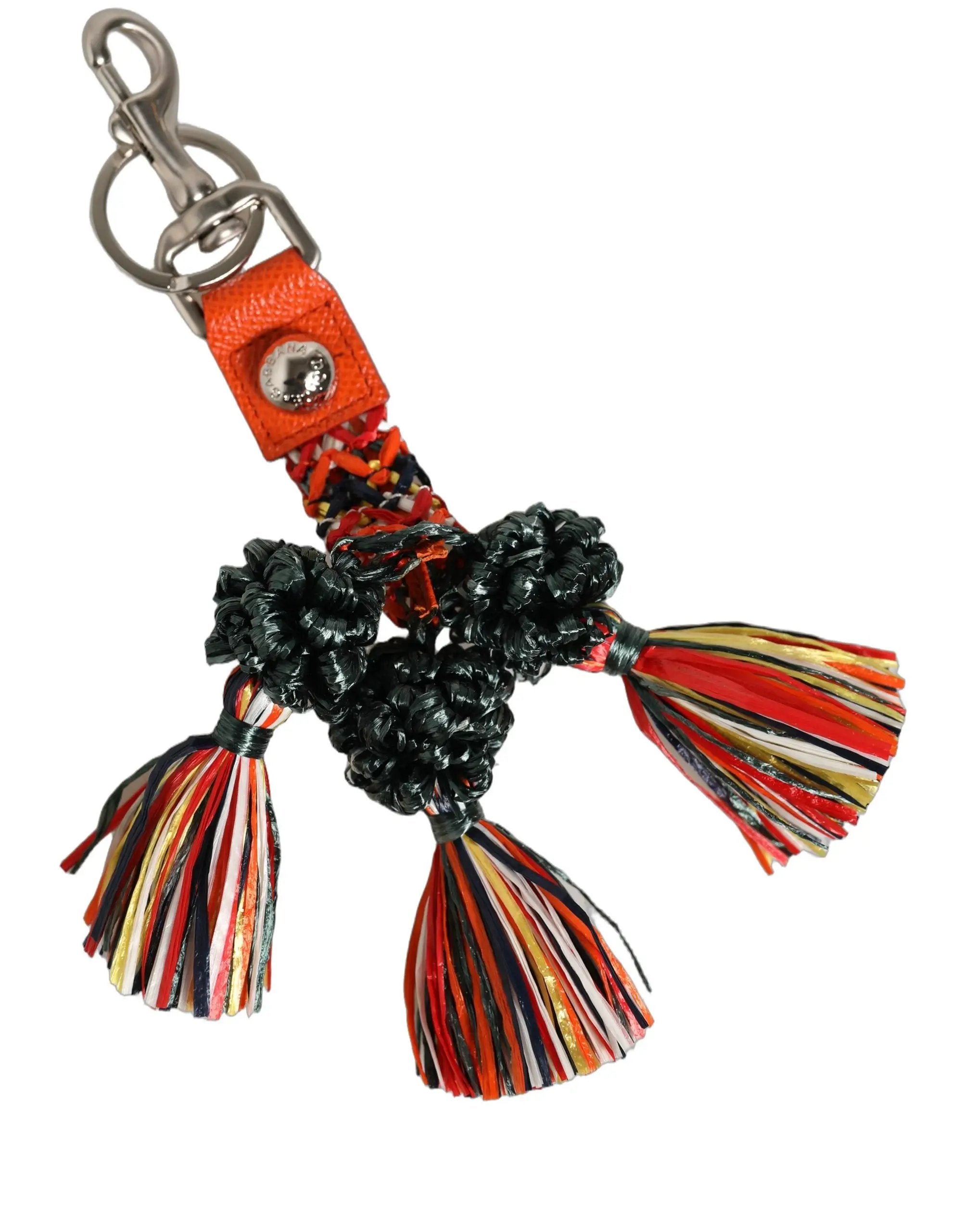 Dolce & Gabbana Porte-clés chaîne avec fermoir en cuir et raphia multicolore