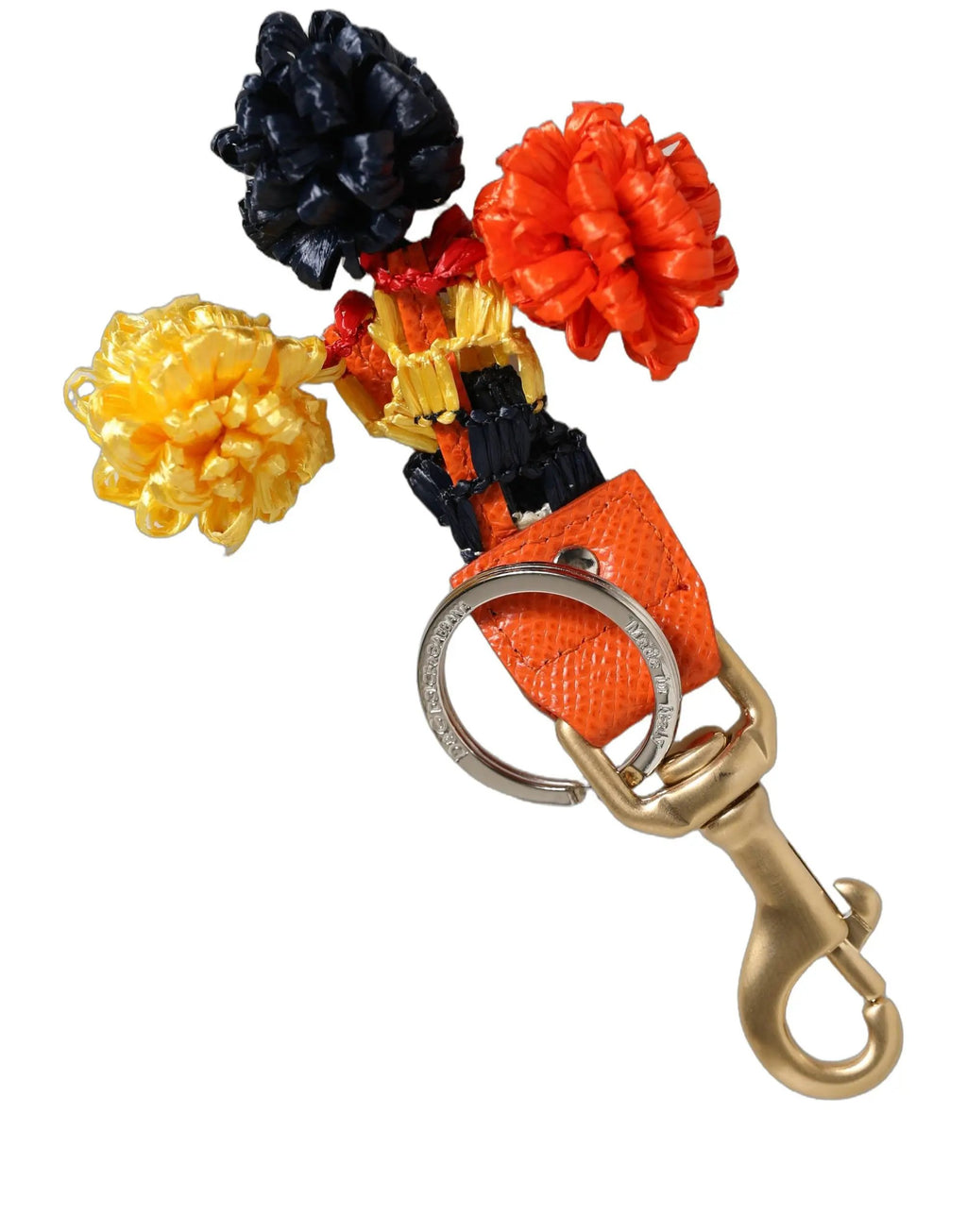 Dolce & Gabbana Porte-clés chaîne avec fermoir en raphia et cuir multicolore