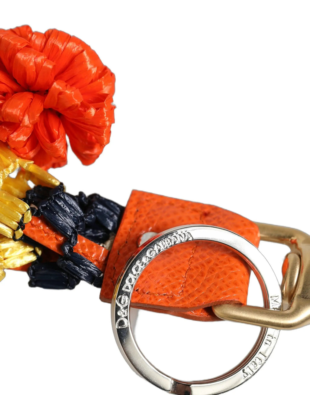Dolce & Gabbana Porte-clés chaîne avec fermoir en raphia et cuir multicolore
