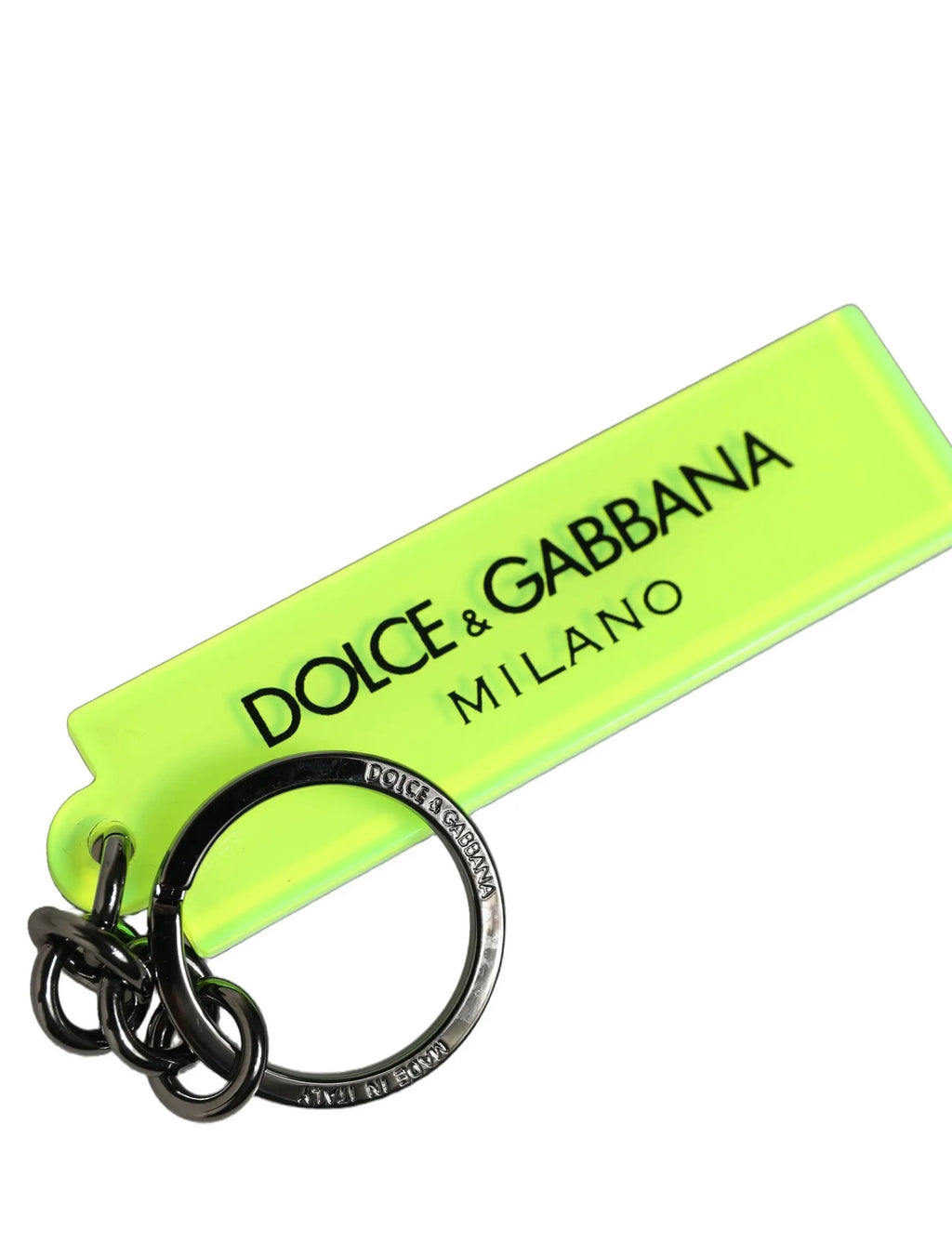 Porte-clés en métal Dolce & Gabbana vert néon avec logo imprimé