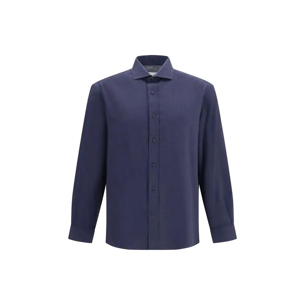 Brunello Cucinelli Blue Cotton Dress Shirt