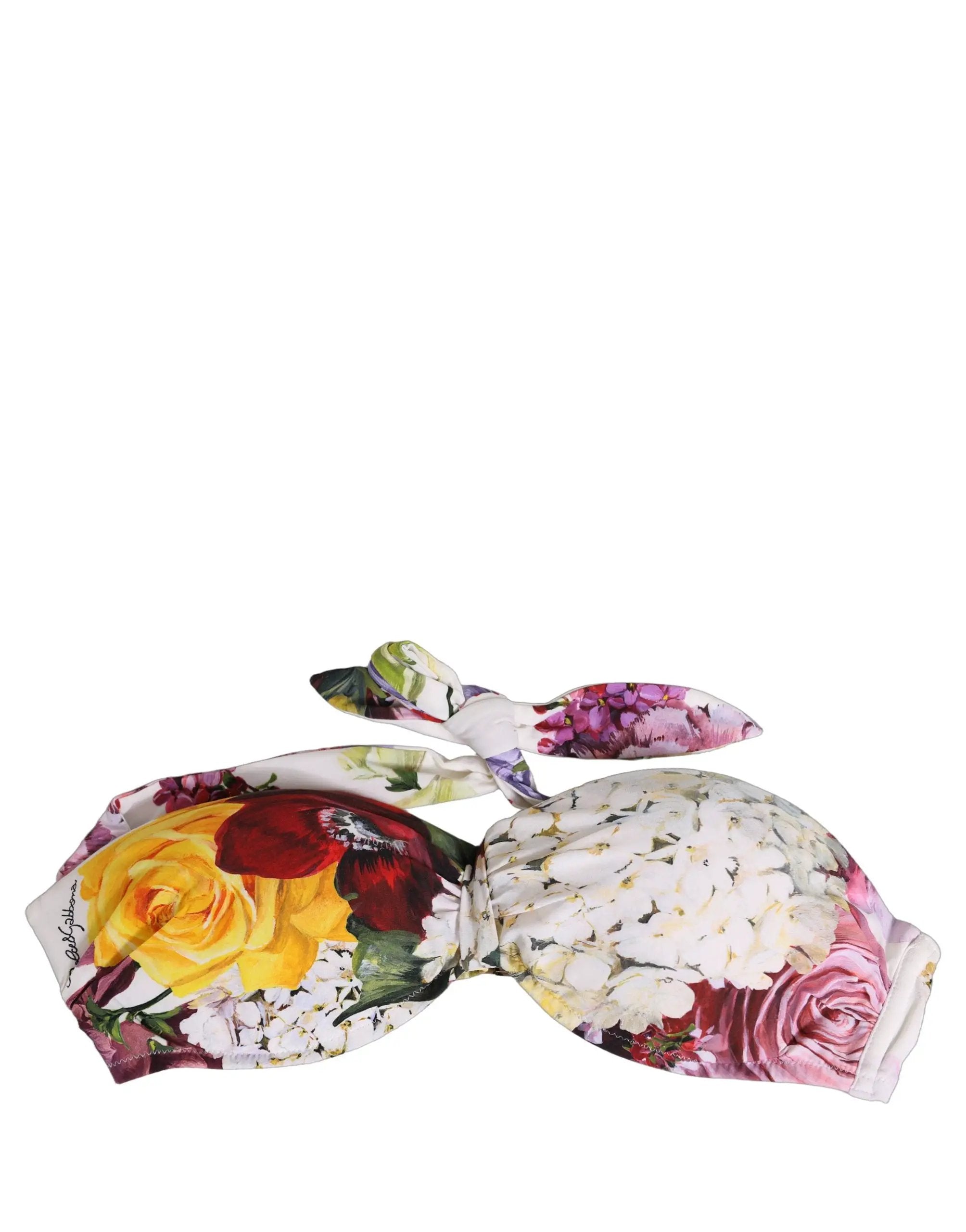 Haut de bikini de bain Dolce & Gabbana en nylon imprimé floral blanc