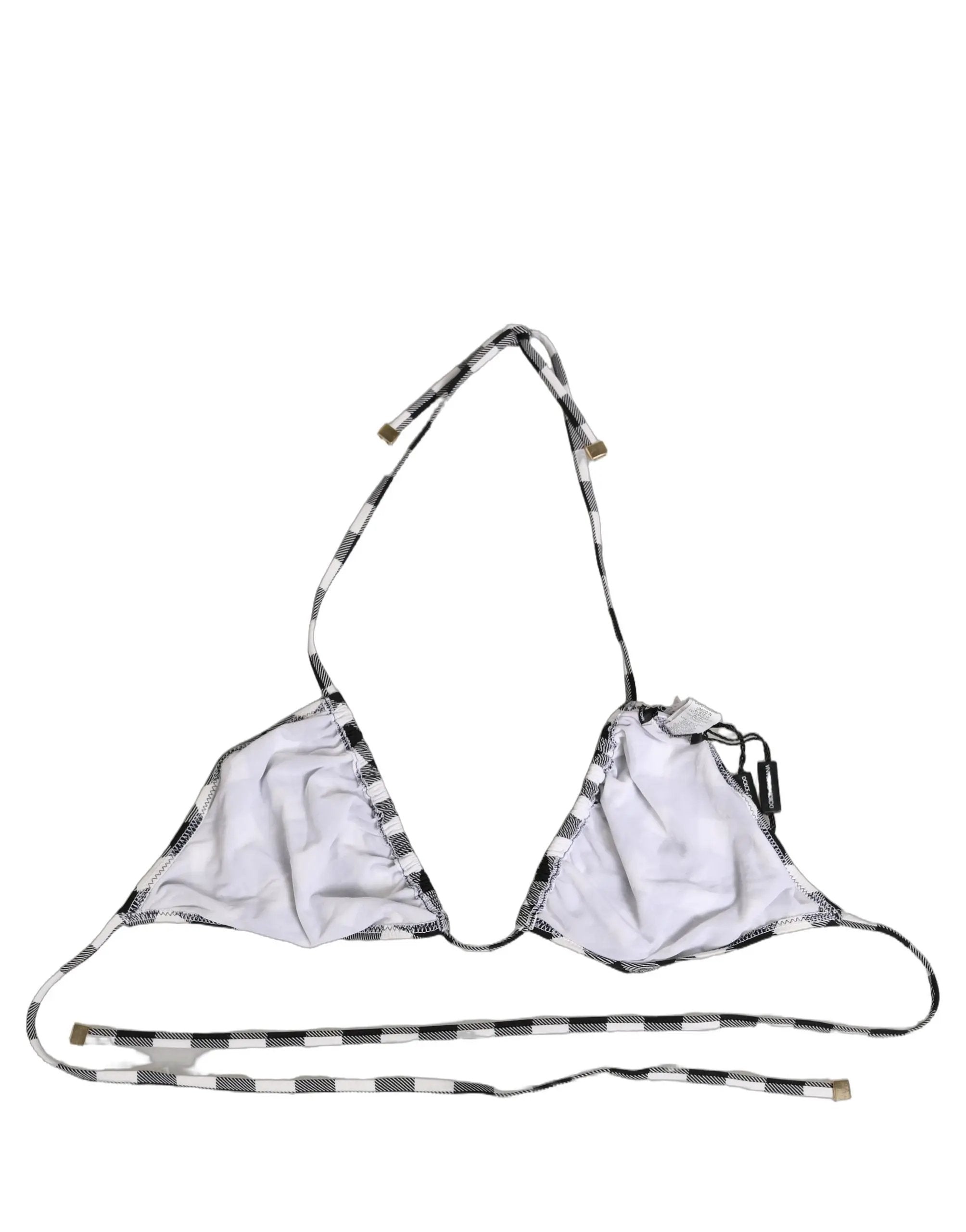 Dolce & Gabbana Black White Checkered Halter Beachwear Bikini Top
