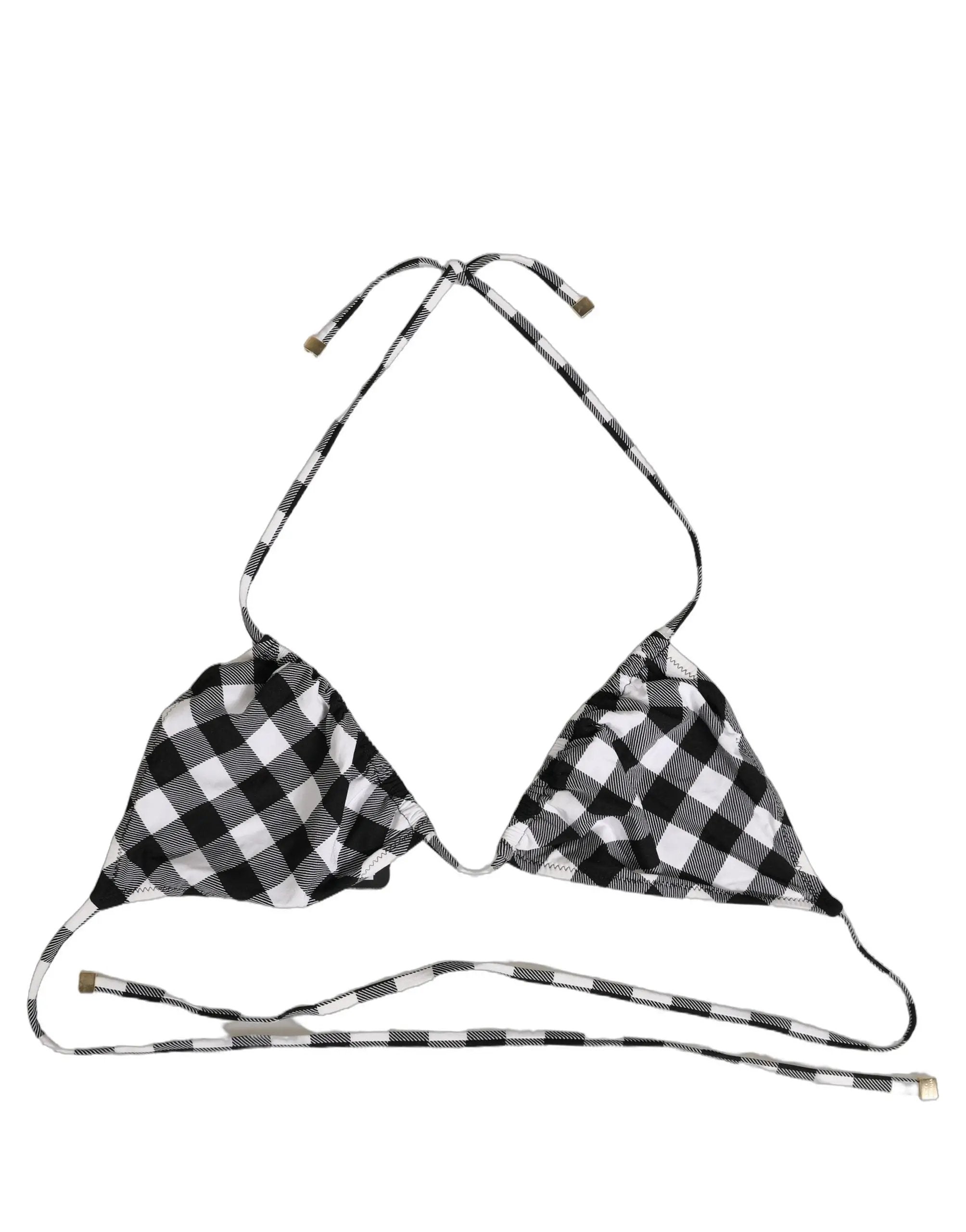 Dolce & Gabbana Black White Checkered Halter Beachwear Bikini Top