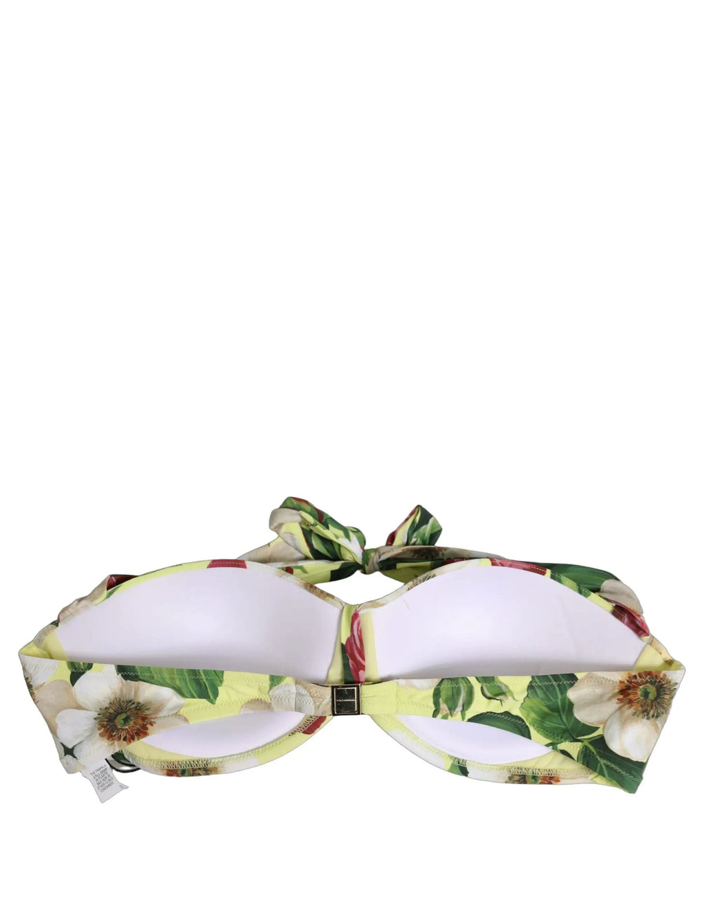 Haut de bikini Dolce & Gabbana jaune à motif floral, en nylon, avec liens à nouer autour du cou