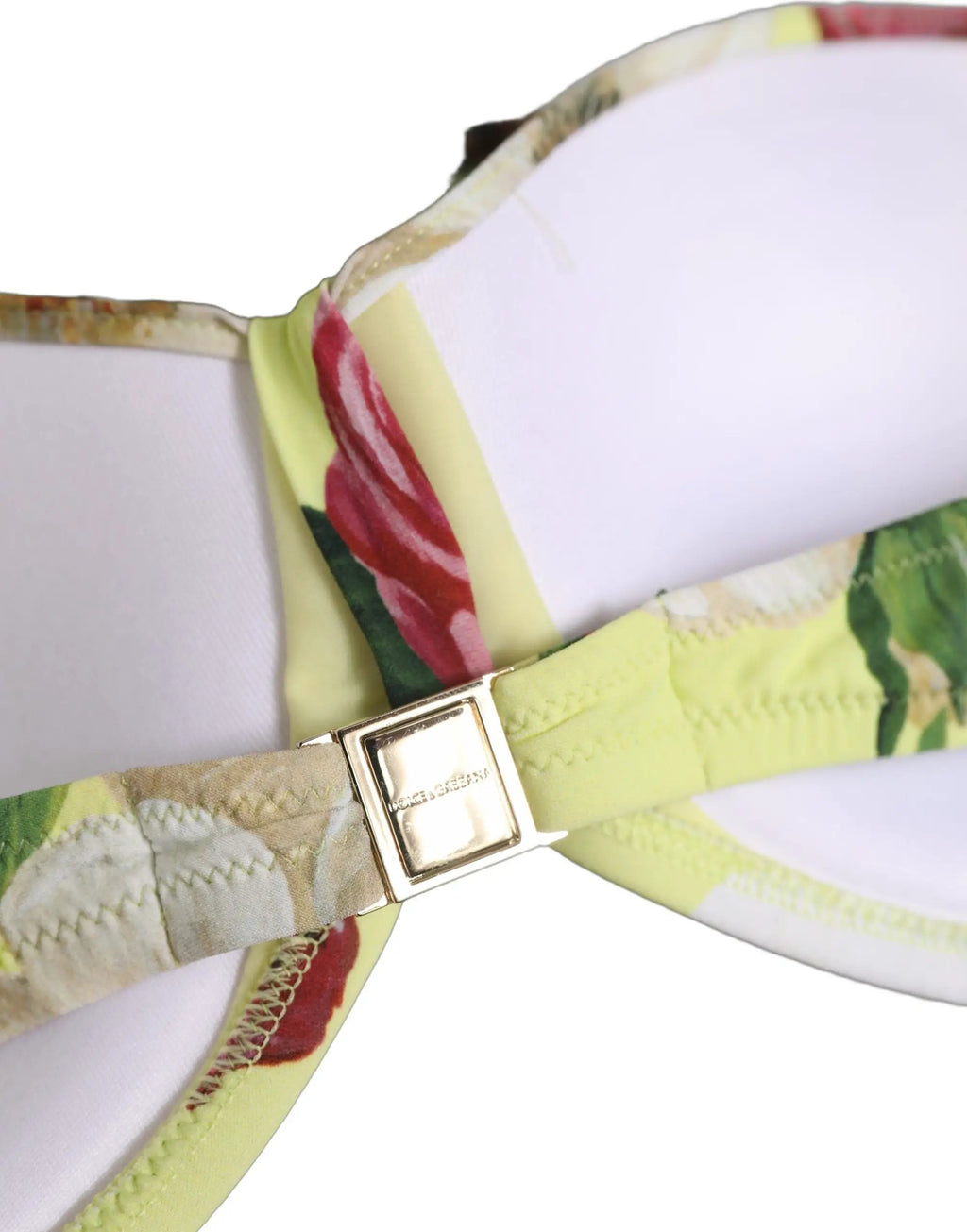 Haut de bikini Dolce & Gabbana jaune à motif floral, en nylon, avec liens à nouer autour du cou