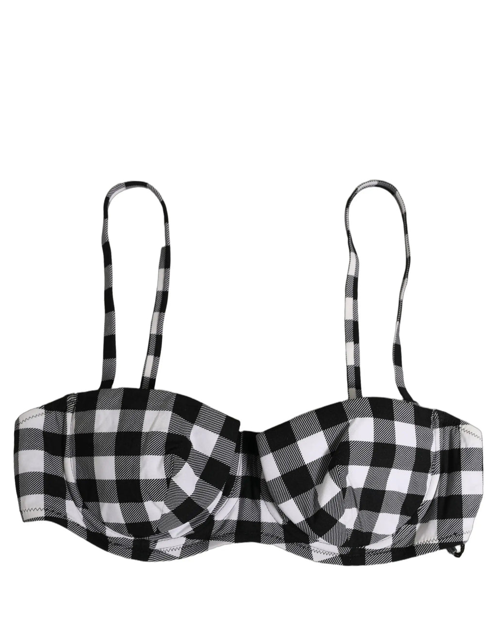 Dolce & Gabbana Black White Gingham Check Beachwear Bikini Top