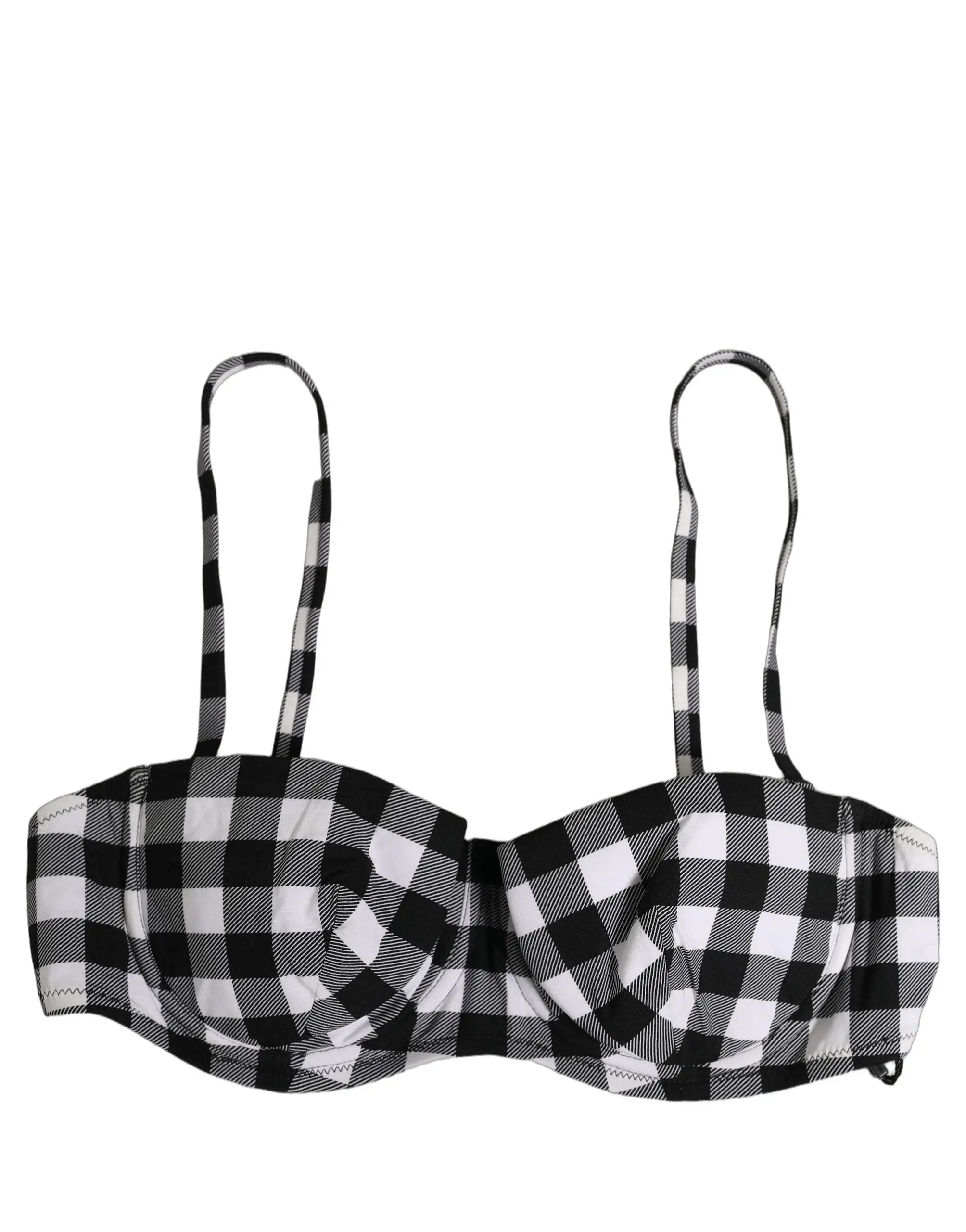 Dolce & Gabbana Black White Gingham Check Beachwear Bikini Top