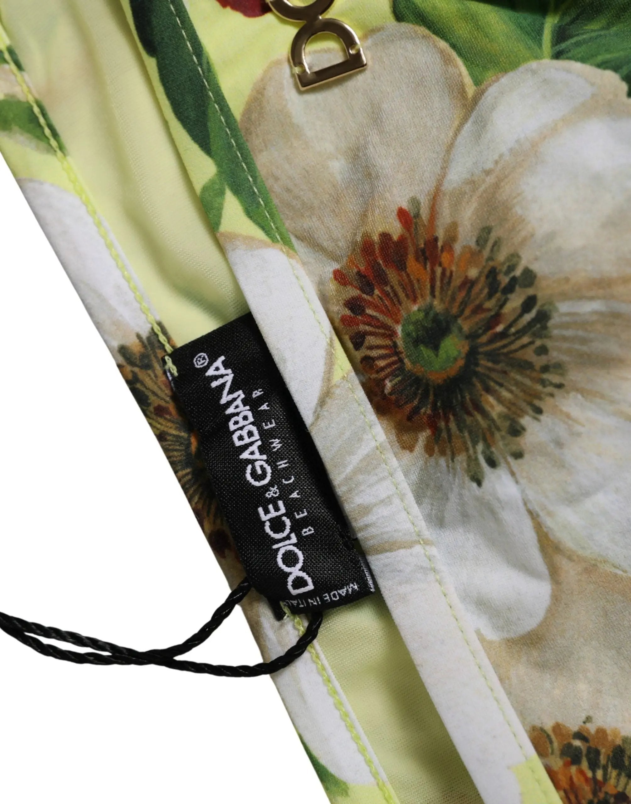 Bas de bikini de plage en nylon à imprimé floral jaune Dolce & Gabbana