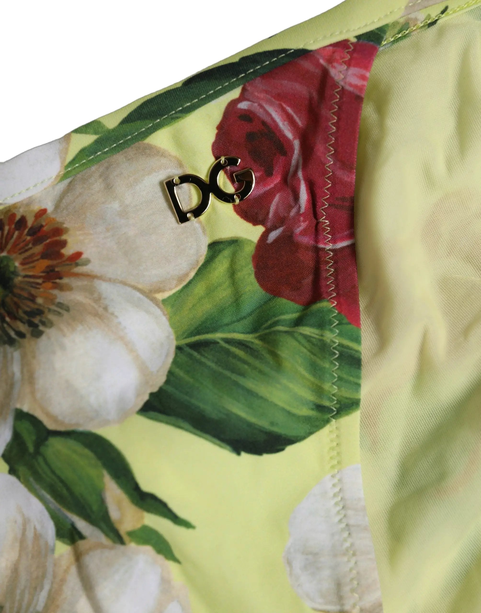 Bas de bikini de plage en nylon à imprimé floral jaune Dolce & Gabbana