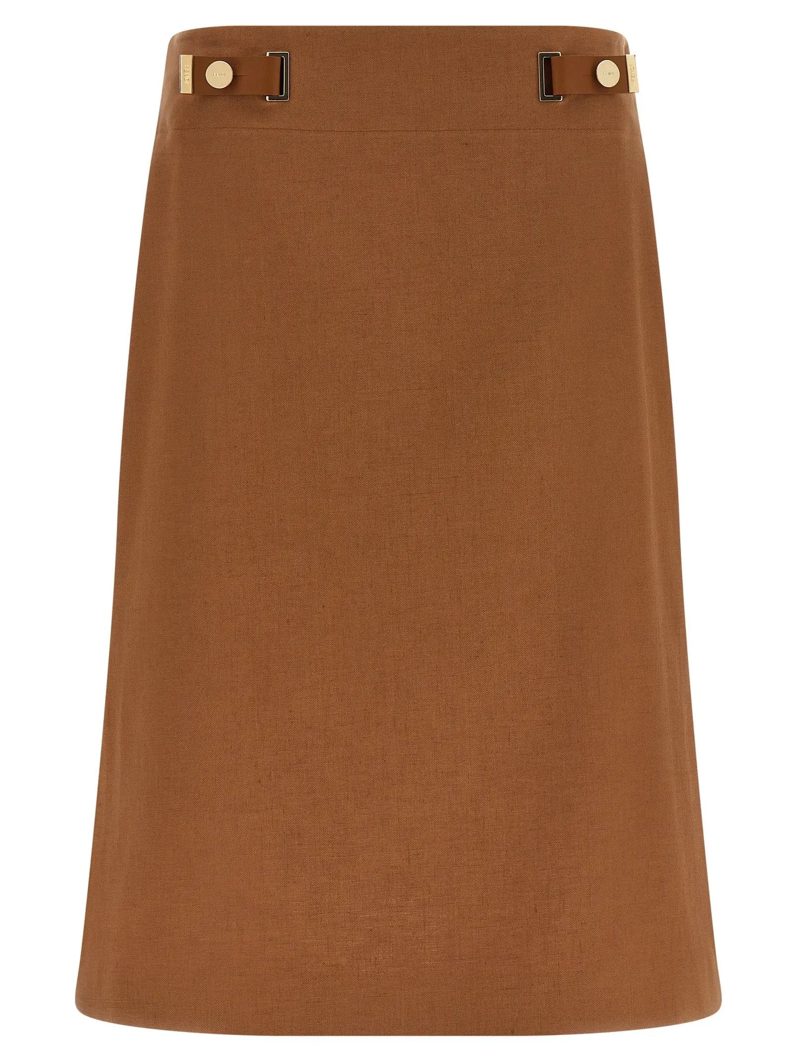 Fendi Brown Linen Midi Skirt