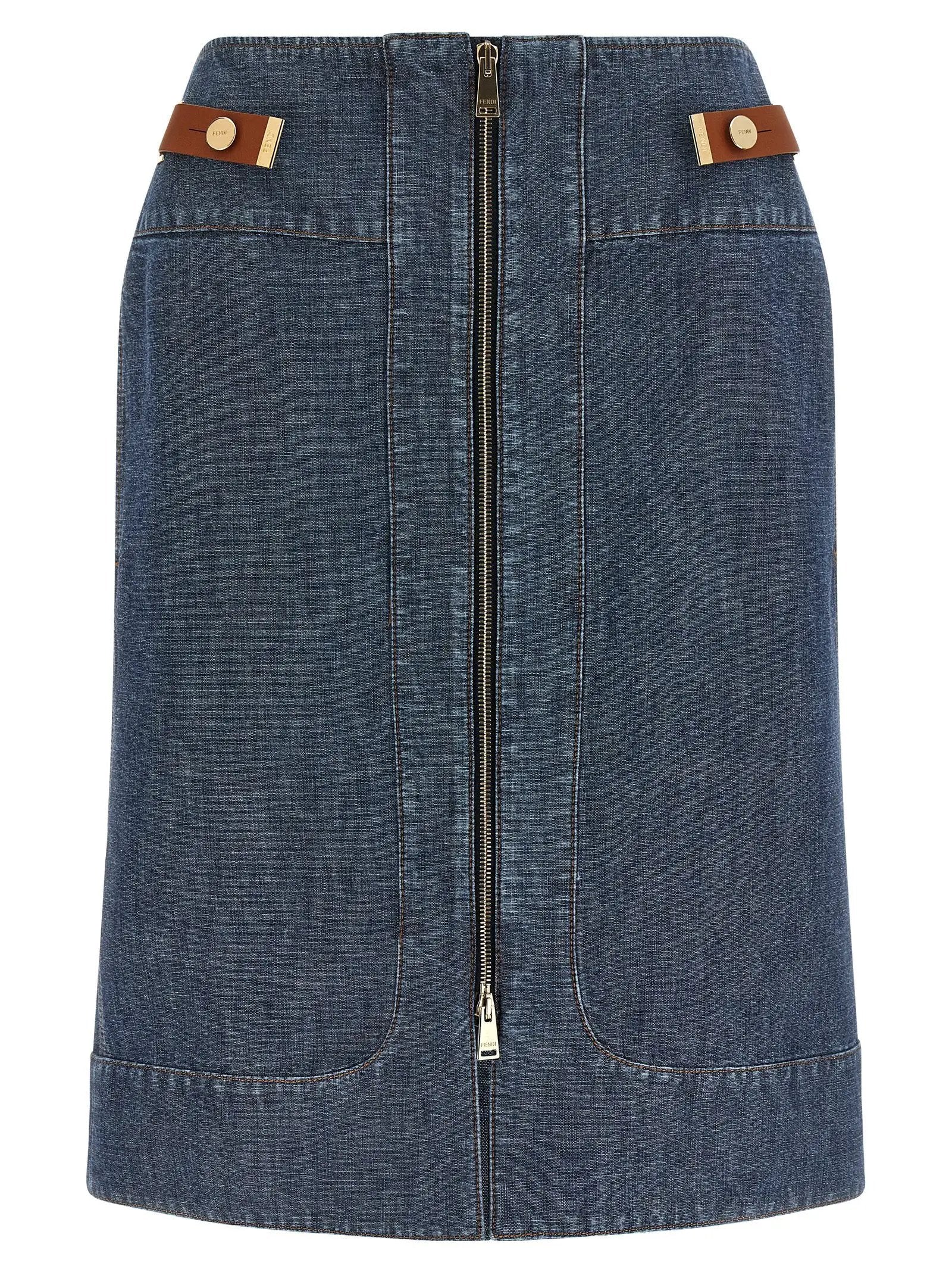 Fendi Blue Cotton Midi Skirt
