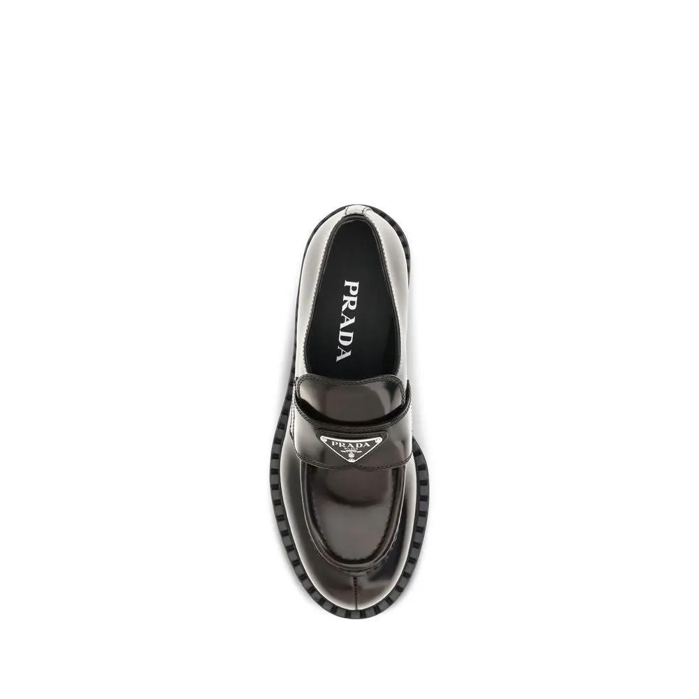 Prada Brown Calf Leather Bos Taurus Slip-On Loafers