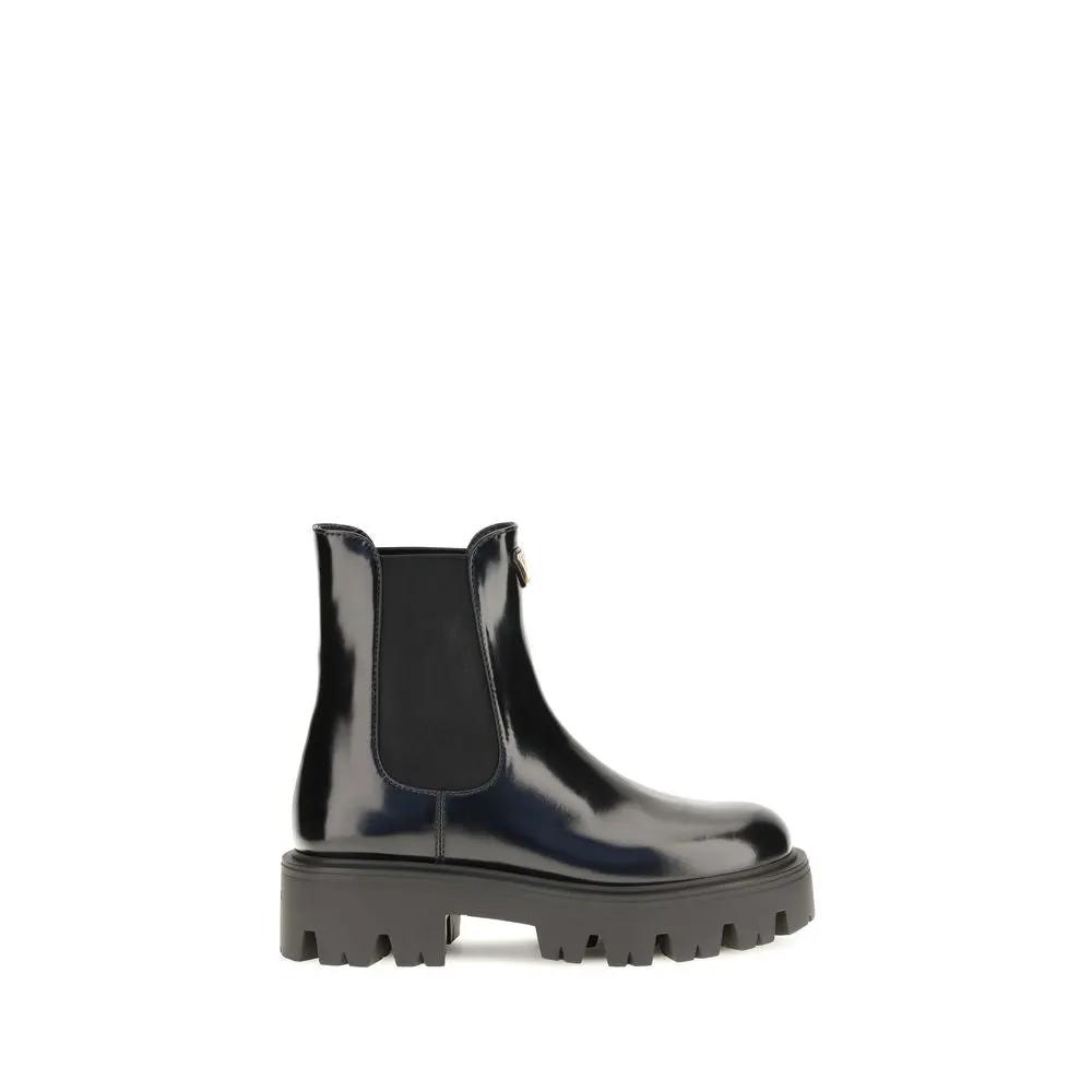 Prada Black Calf Leather Bos Taurus Chelsea Boots