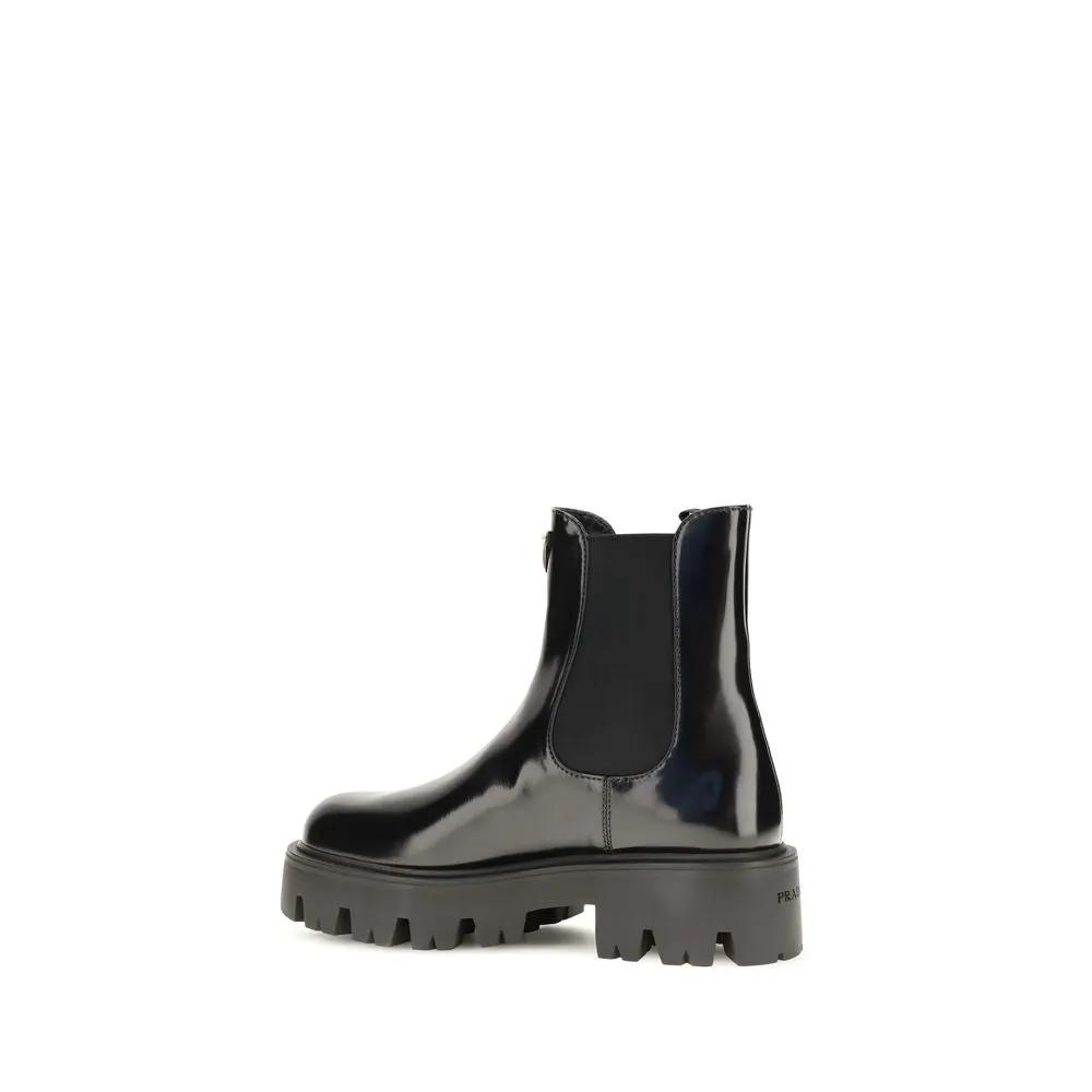 Prada Black Calf Leather Bos Taurus Chelsea Boots