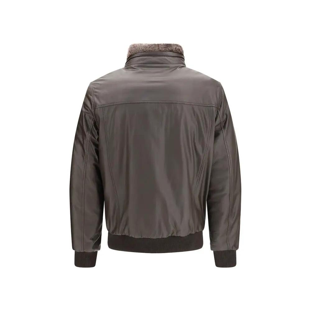 MooRER Brown Leather Full-Length Jacket