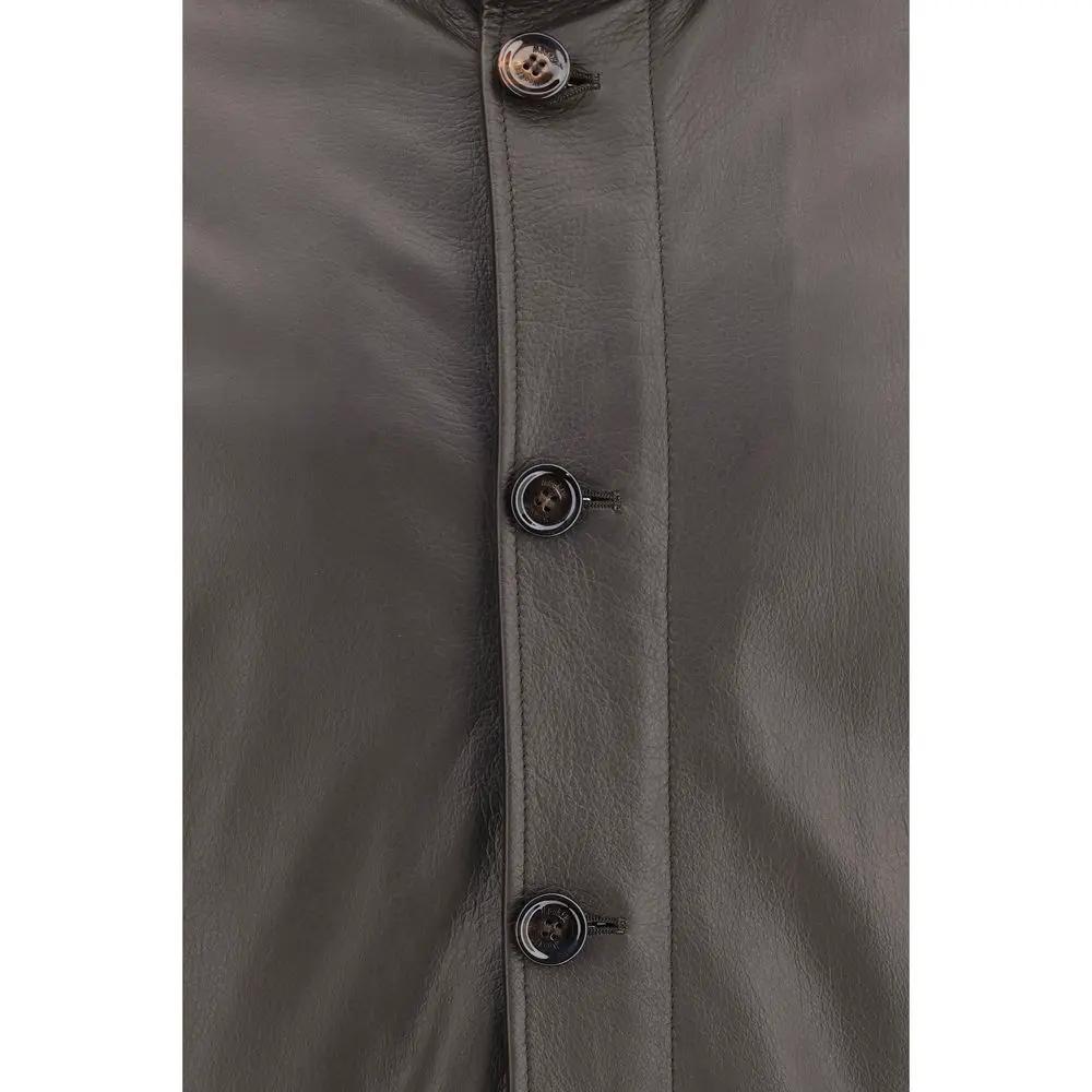 MooRER Brown Leather Full-Length Jacket