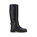 Valentino Garavani Black Calf Leather Bos Taurus Flat Boots