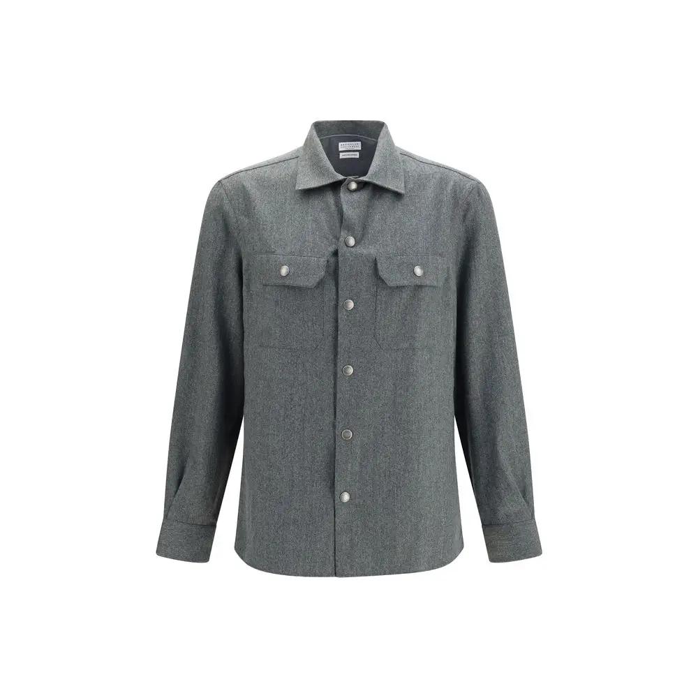 Brunello Cucinelli Gray Wool Oves Aries Dress Shirt