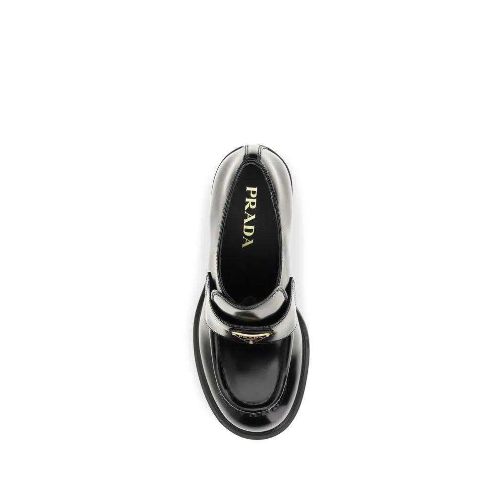 Prada Black Calf Leather Bos Taurus Platform Loafers