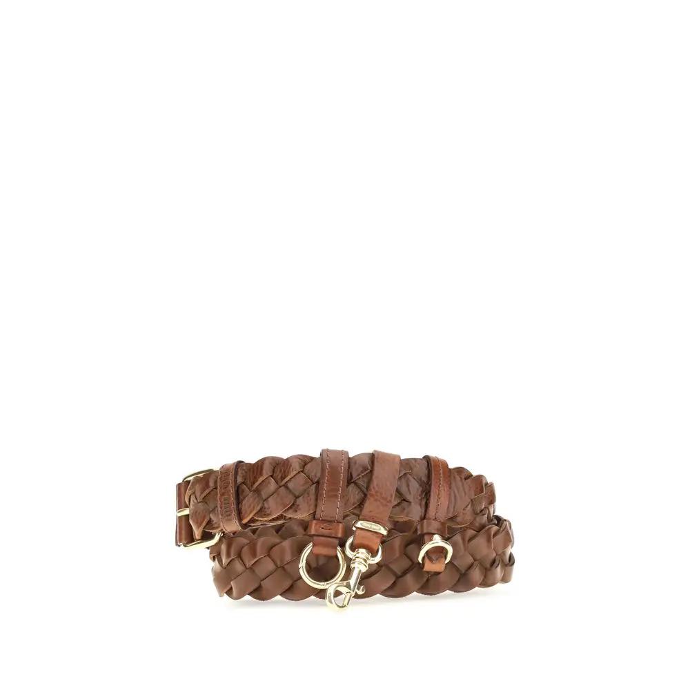 Miu Miu Ceinture classique en cuir de veau marron Bos Taurus
