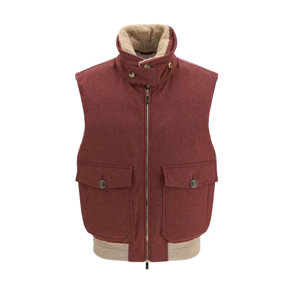 Brunello Cucinelli Bordeaux Wool Oves Aries Sleeveless Jacket