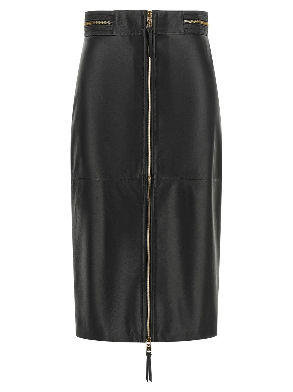 Elisabetta Franchi Black Lambskin Midi Skirt