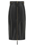Elisabetta Franchi Black Lambskin Midi Skirt
