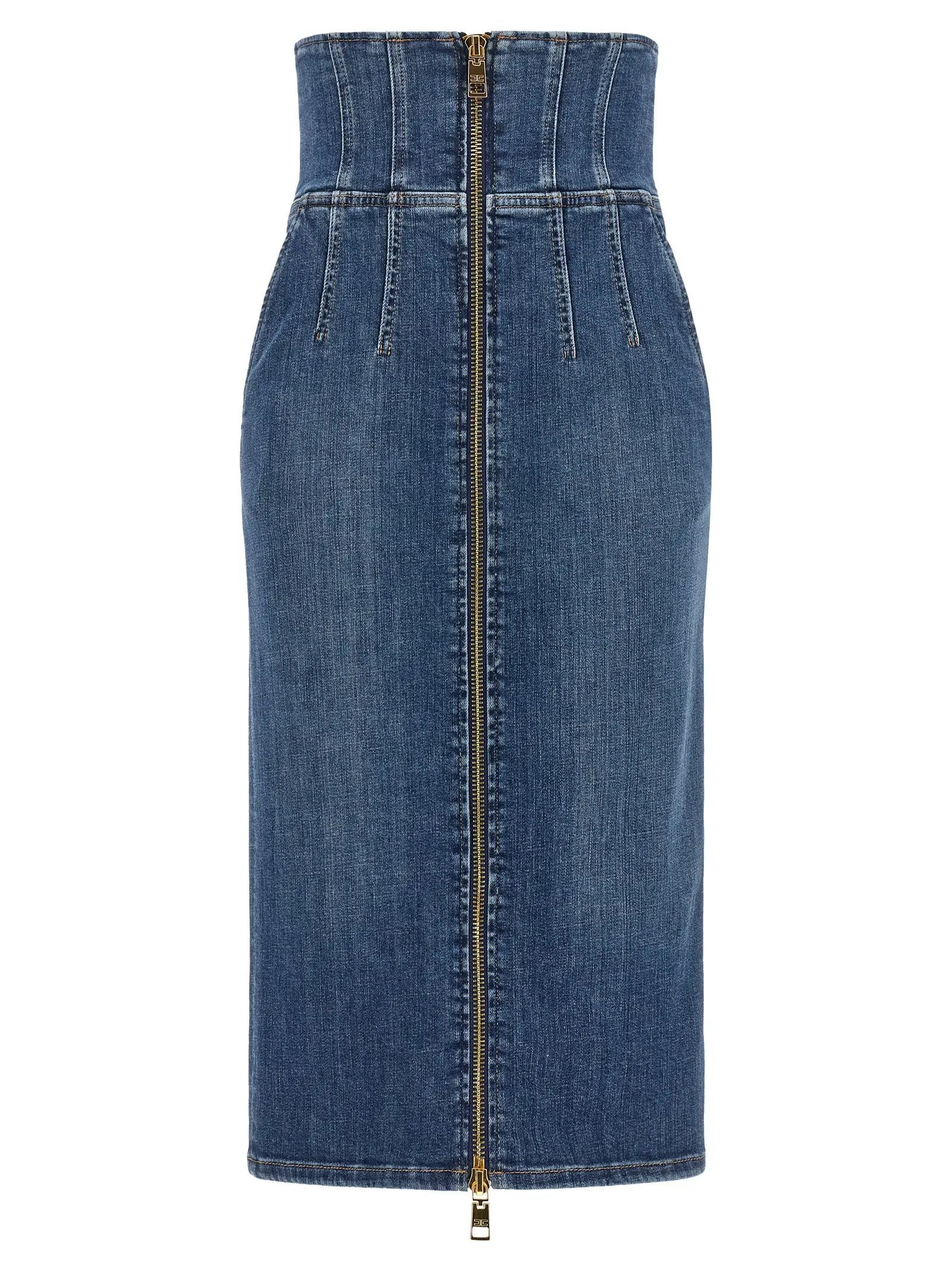 Elisabetta Franchi Blue Cotton Midi Skirt