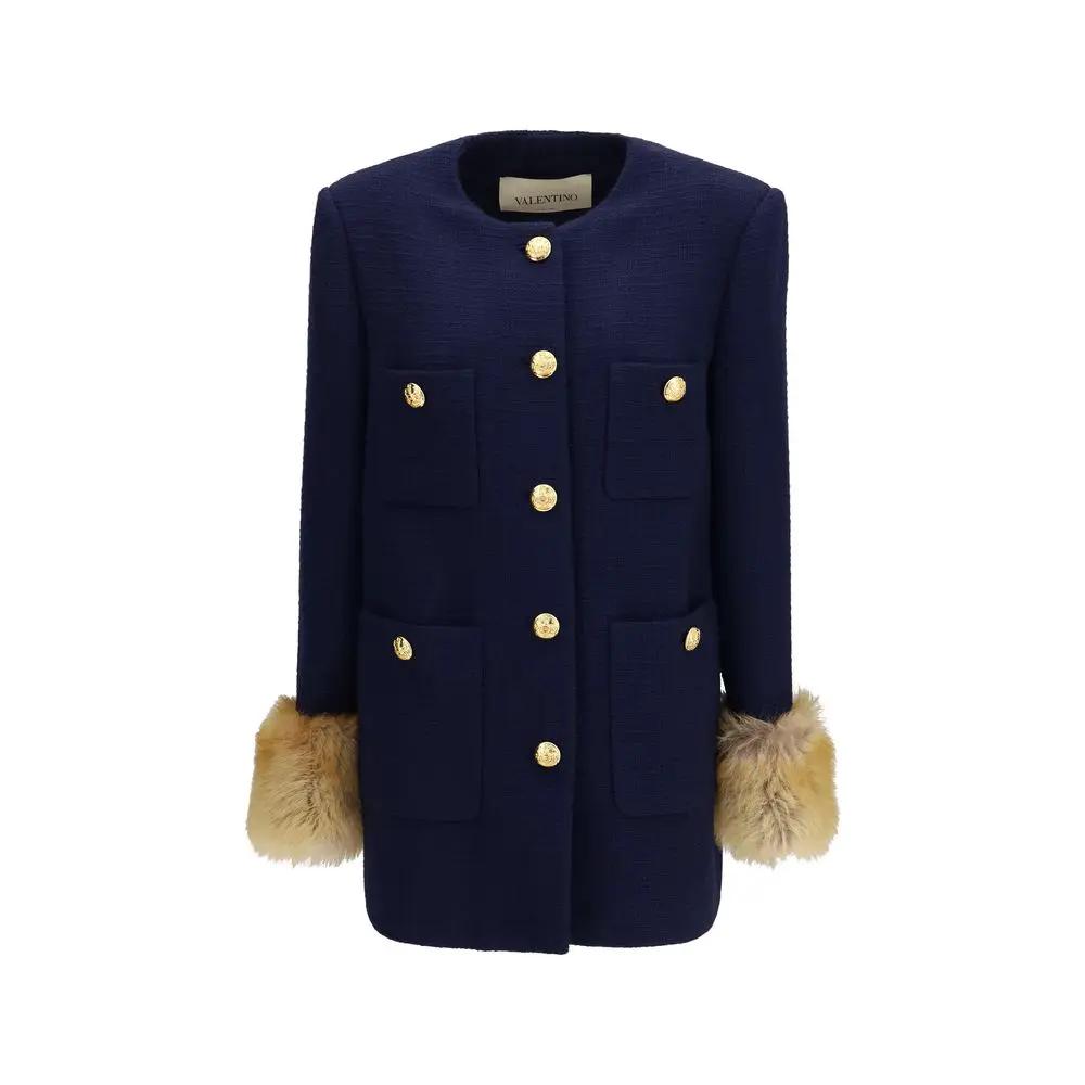 Valentino Garavani Blue Wool Oves Aries Coat