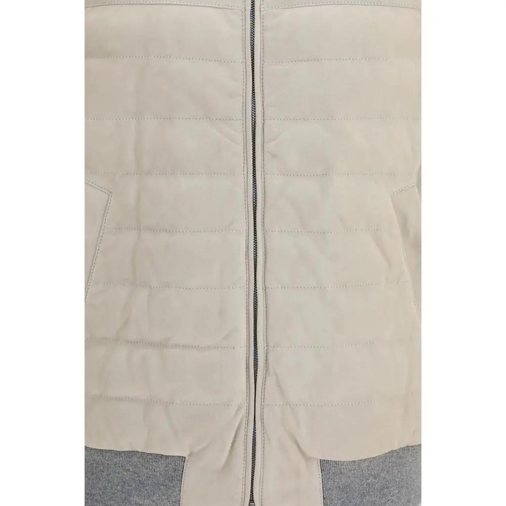 Doudoune sans manches beige en cuir homme – Brunello Cucinelli duvet d'oie AH26