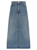 Ami Paris Blue Cotton Midi Skirt