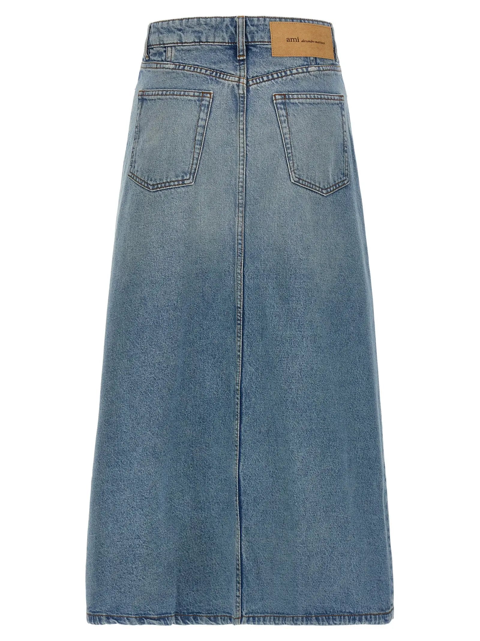Ami Paris Blue Cotton Midi Skirt