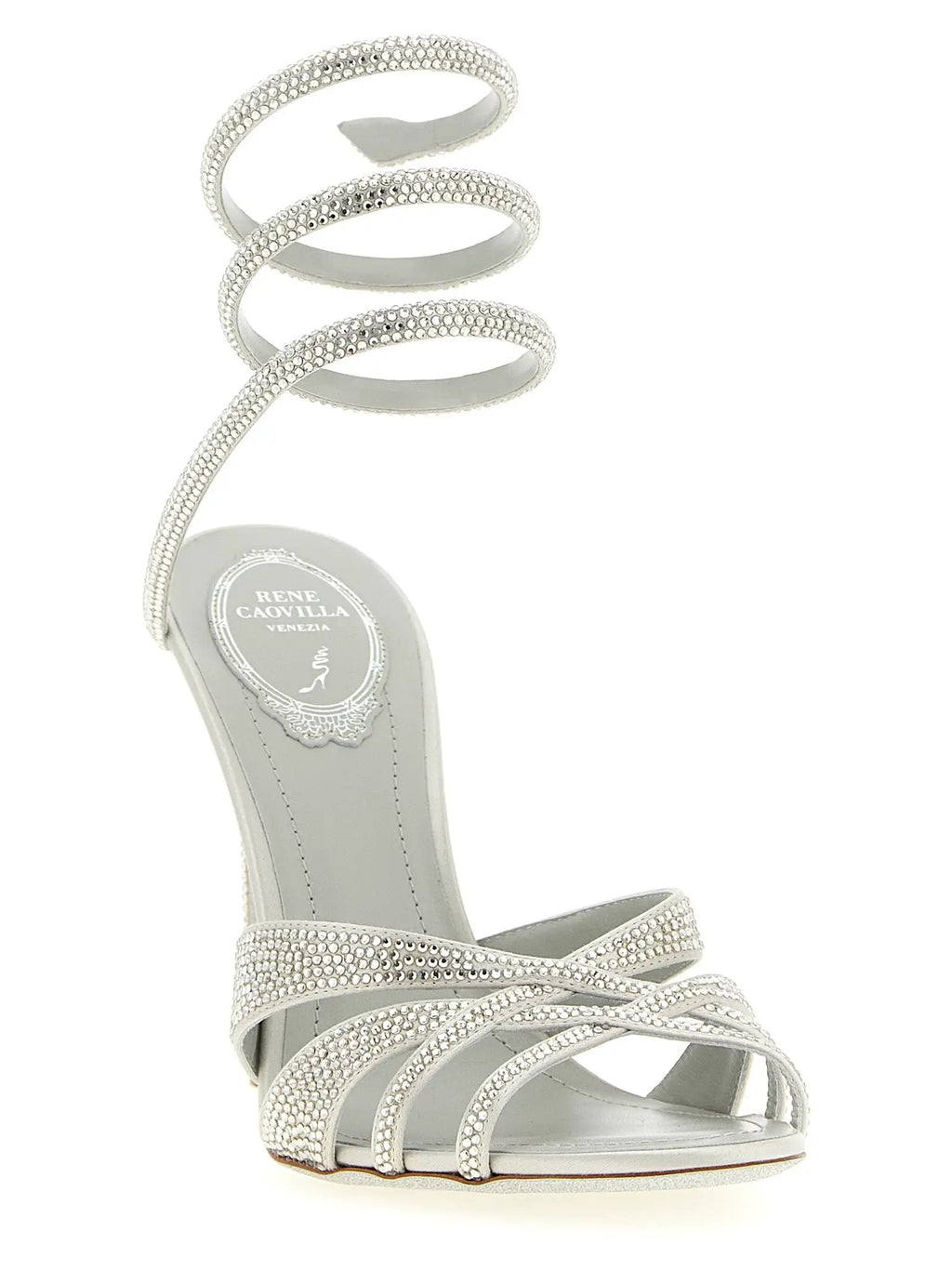 RENE CAOVILLA Silver Viscose Stiletto Heel Sandals