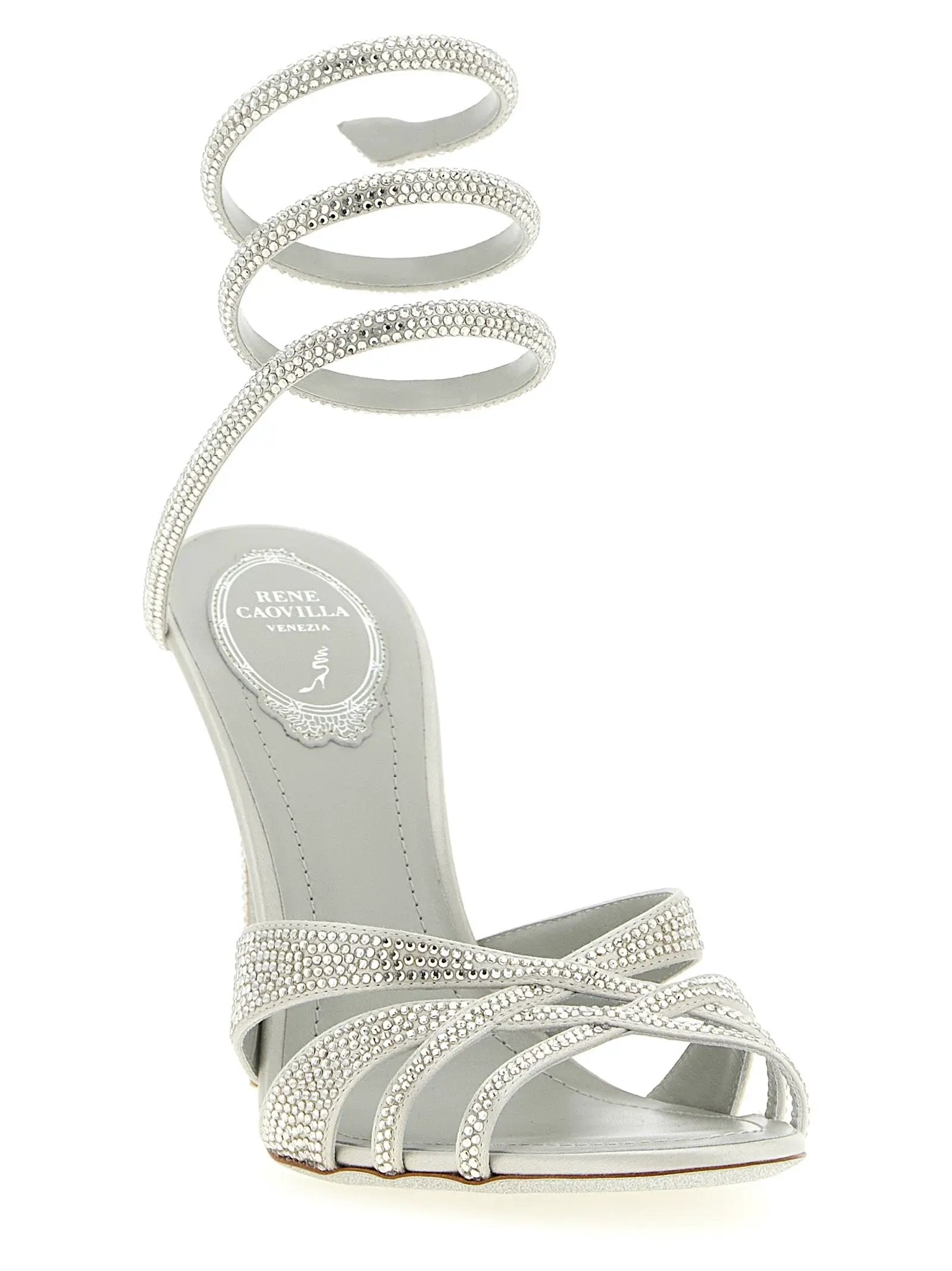 RENE CAOVILLA Silver Viscose Stiletto Heel Sandals