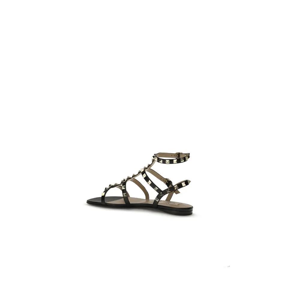 Valentino Garavani Valentino Garavani Black Calf Leather Bos Taurus Flat Sandals