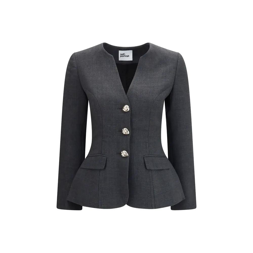 Self-Portrait Self-Portrait Gray Polyester Full-Length Jacket