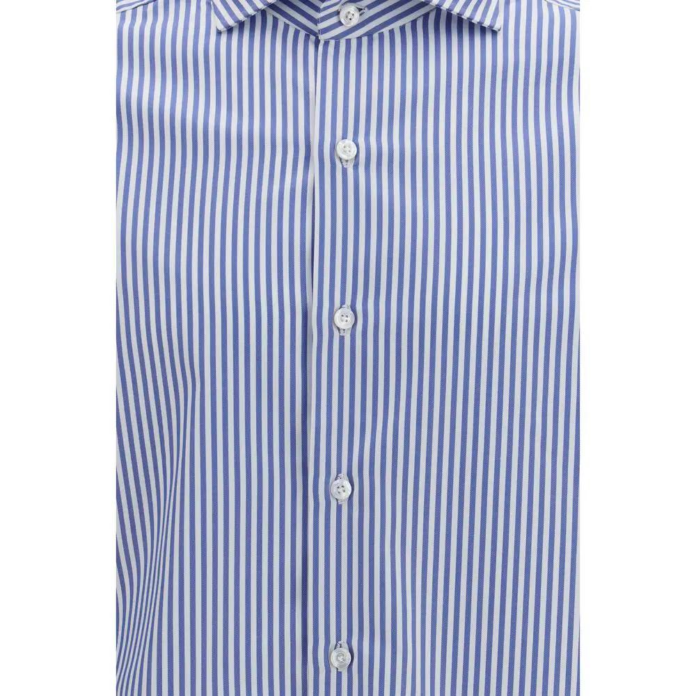 Finamore Finamore Blue Cotton Pattern Shirt