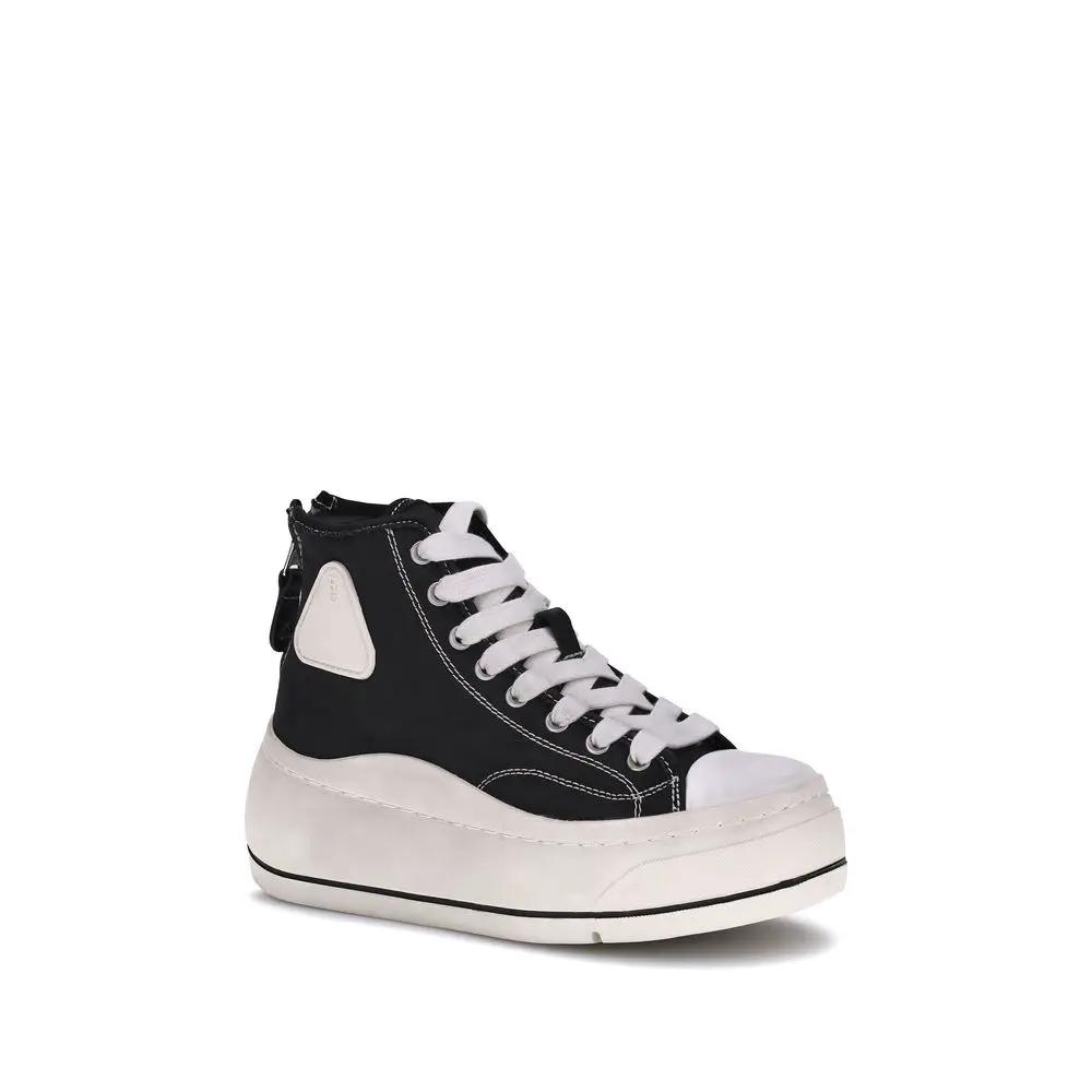 R13 Black Cotton Platform Sneakers
