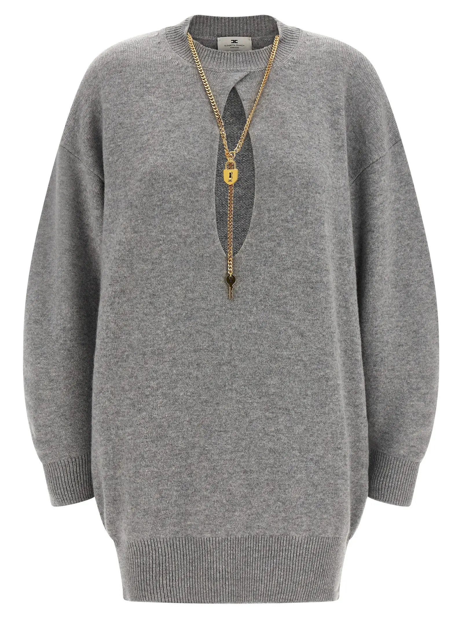 Elisabetta Franchi Gray Wool Short Dress