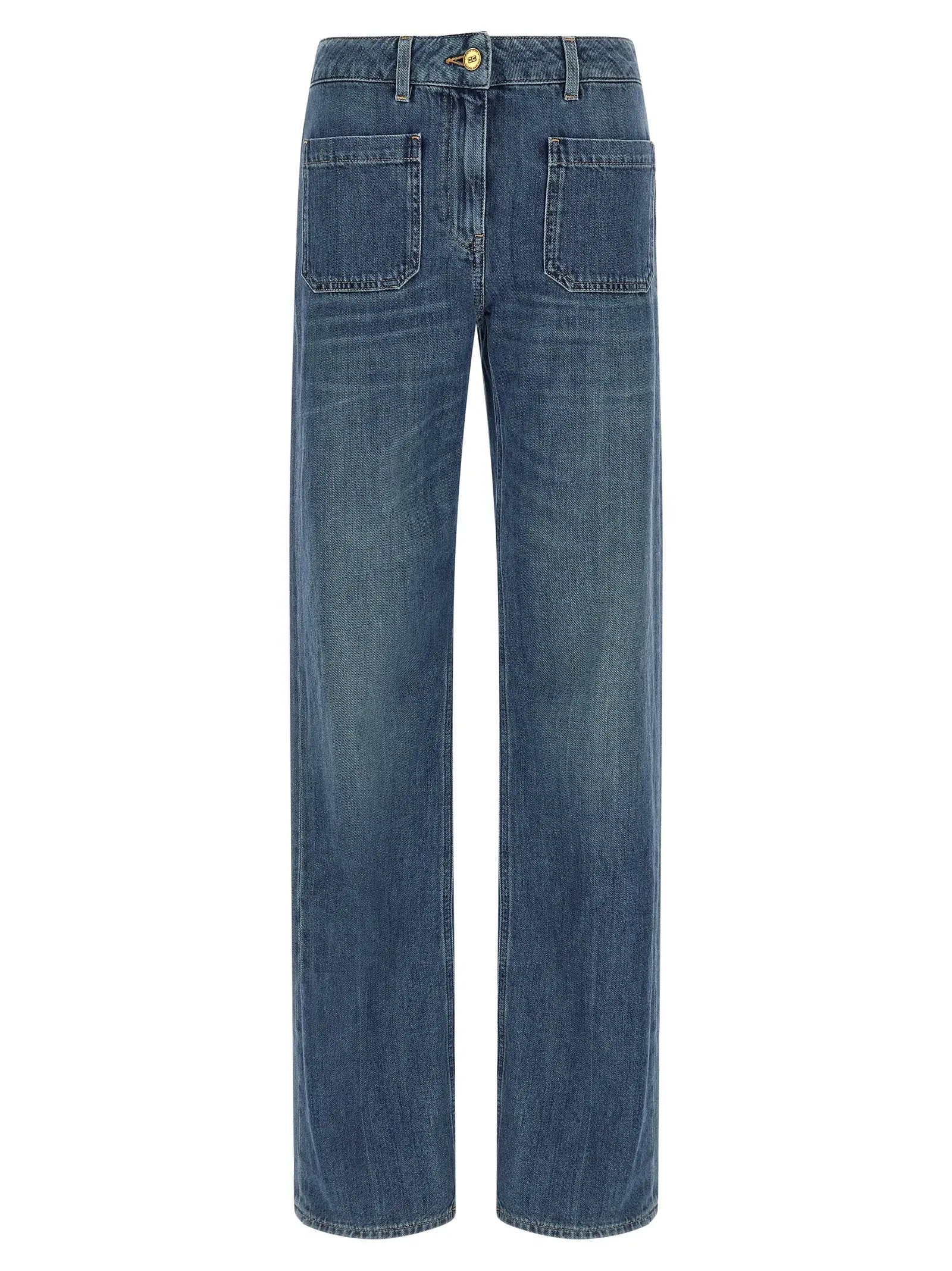 Elisabetta Franchi Blue Cotton Straight-Leg Jeans