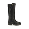 Miu Miu Black Calf Leather Bos Taurus Flat Boots