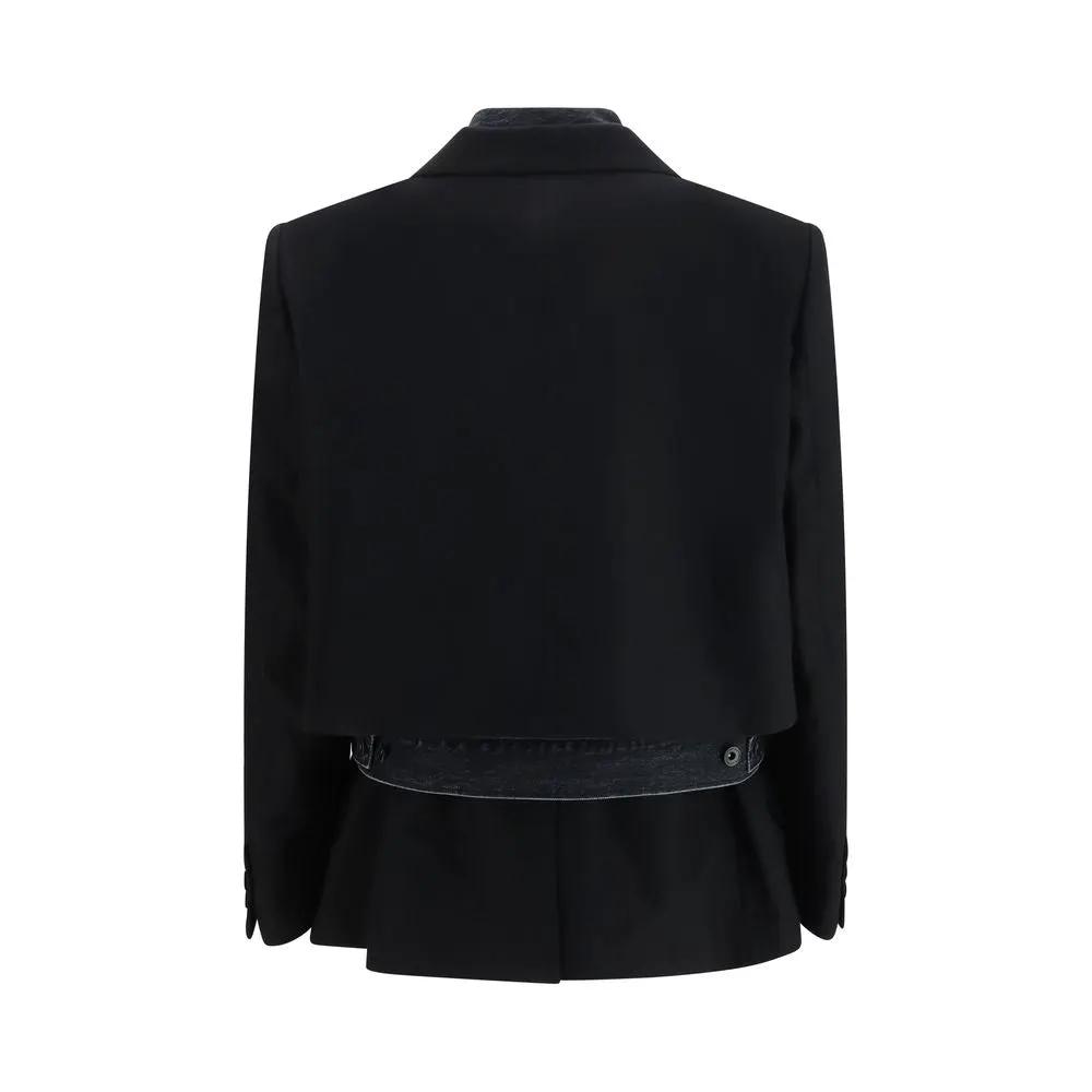 Sacai Black Wool Oves Aries Denim Jacket