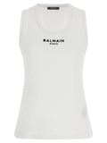 Balmain White Cotton Sleeveles T-Shirt