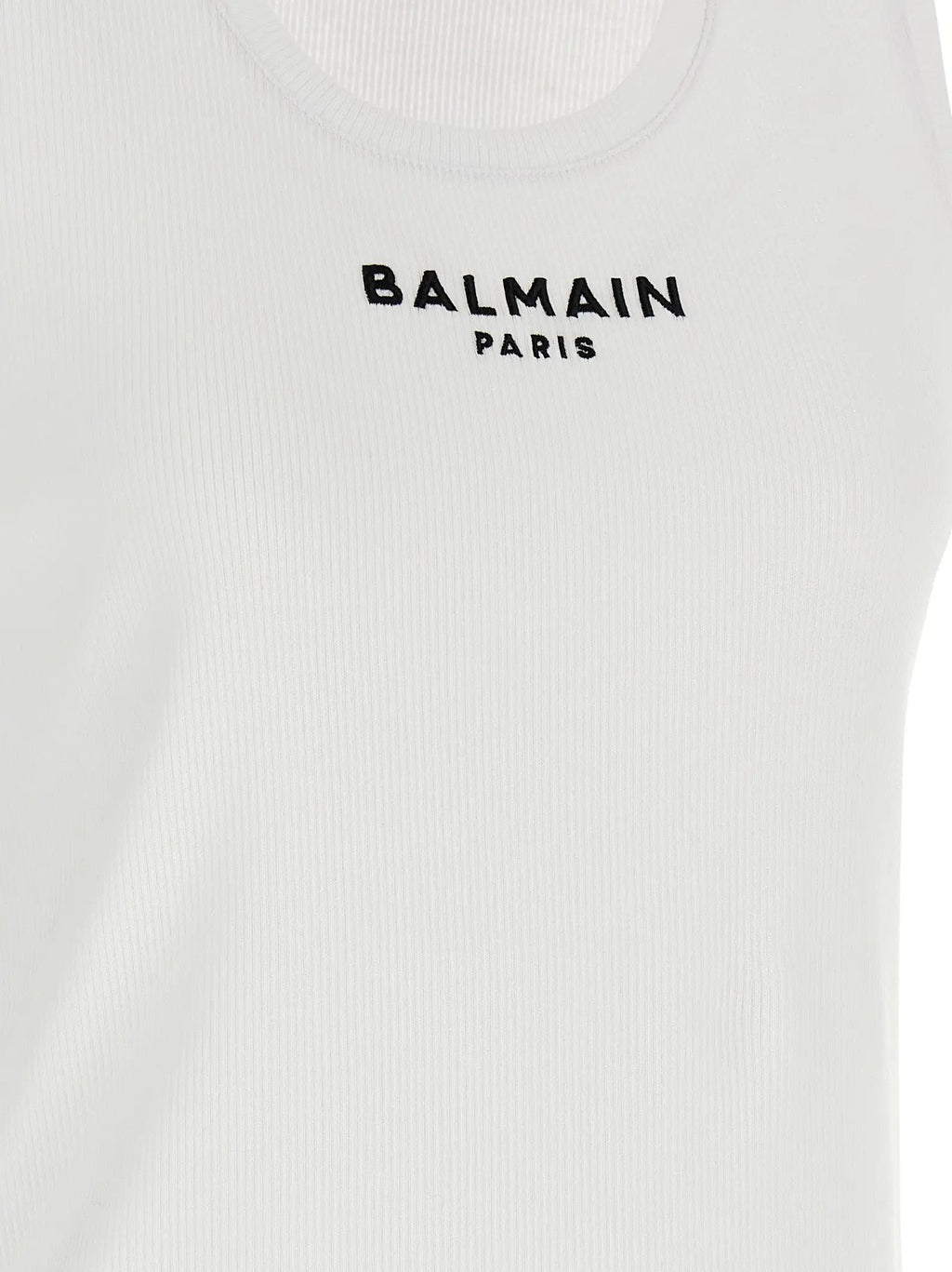 Balmain White Cotton Sleeveles T-Shirt