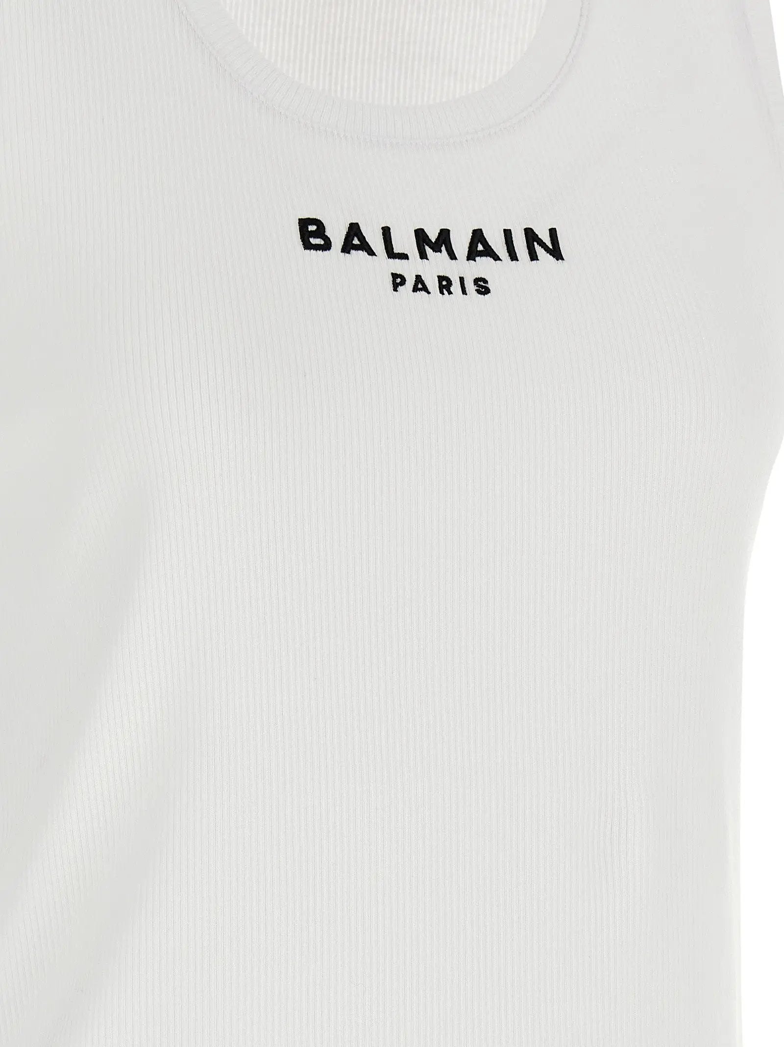 Balmain White Cotton Sleeveles T-Shirt